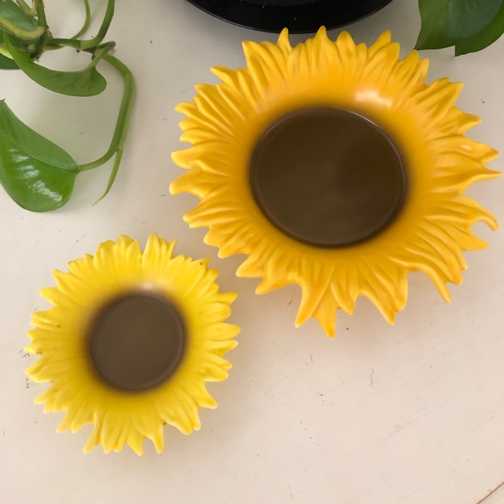 PARTYLITE  Ceramic Sunflower pillar candle holders 2